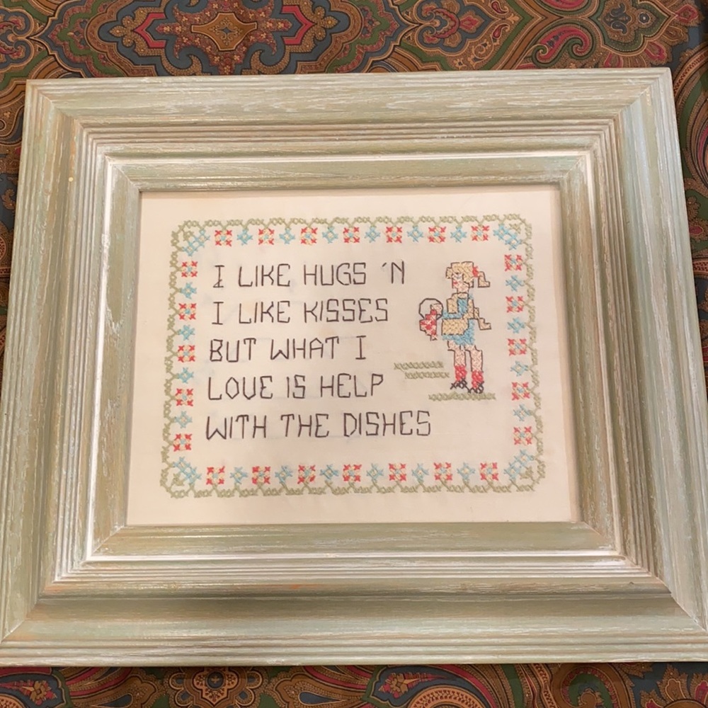 HANDMADE CROSS STITCHED WALL HANGING IN GREEN